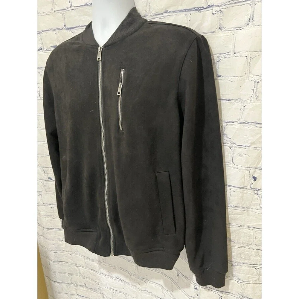 Ben Sherman Jacket Mens Medium Black Bomber Faux Suede Full Zip Pocket Casual
